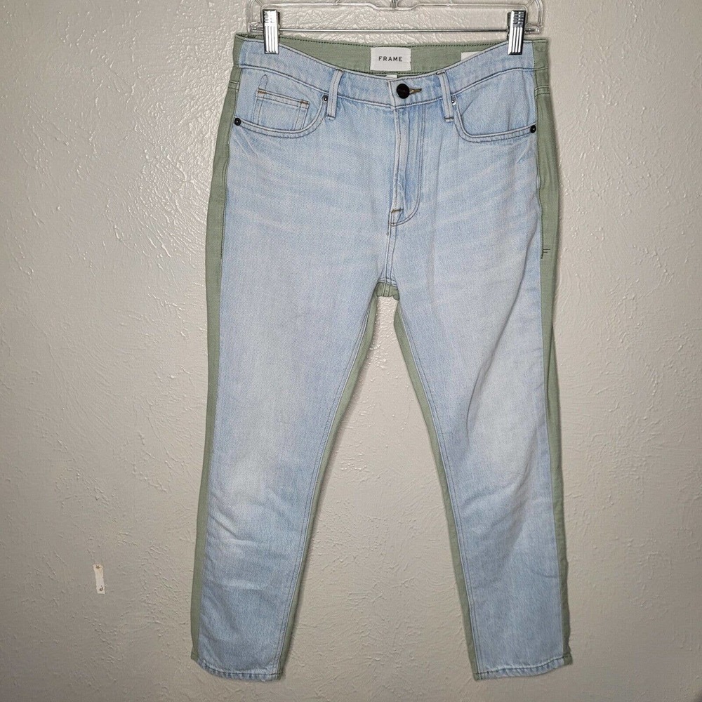Frame Le Beau womens Jeans canteburry Blue Green Mixed Media High Rise Sz 24 30